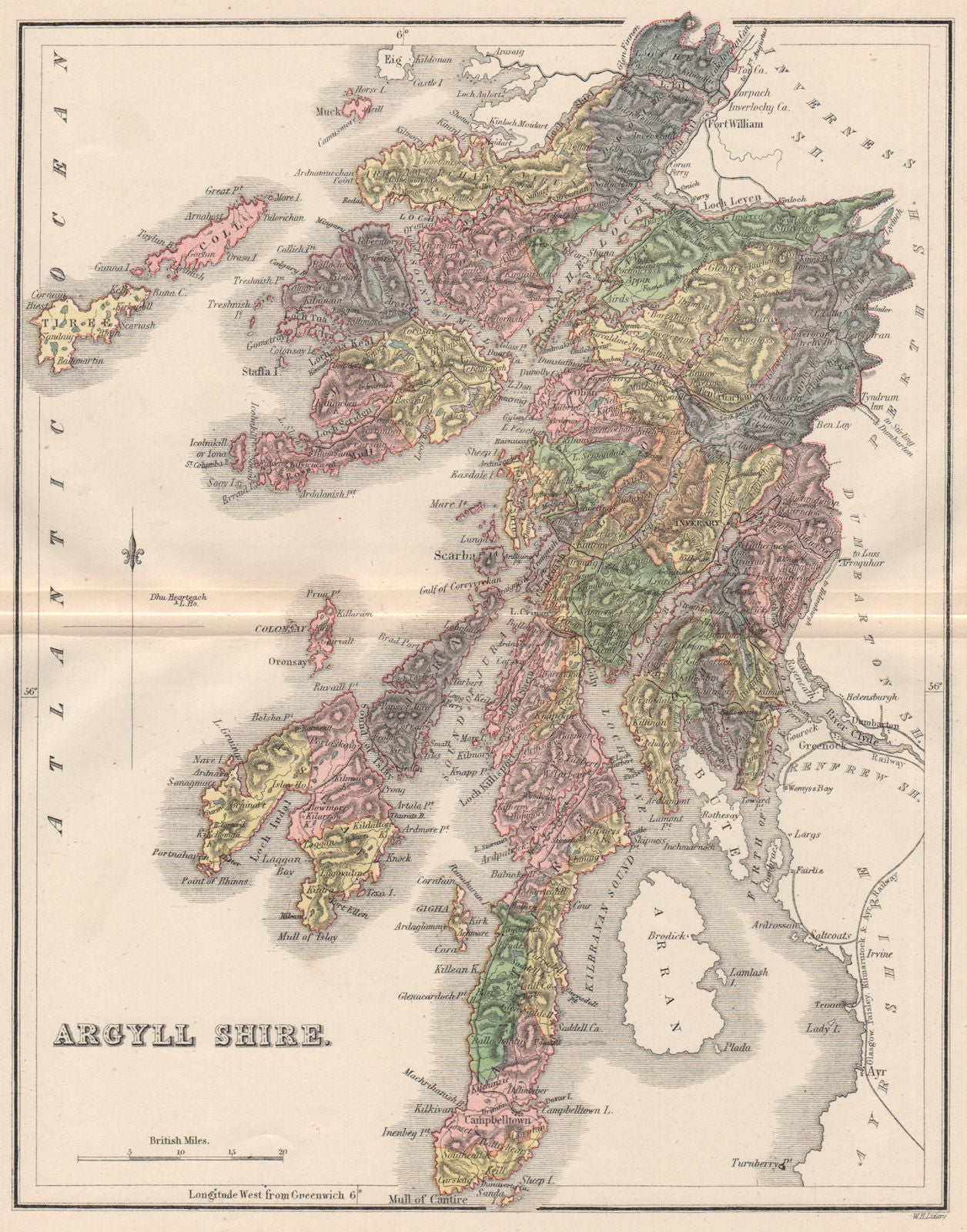 ARGYLLSHIRE. Antique county map. Parishes. Inverary. Scotland. LIZARS 1885